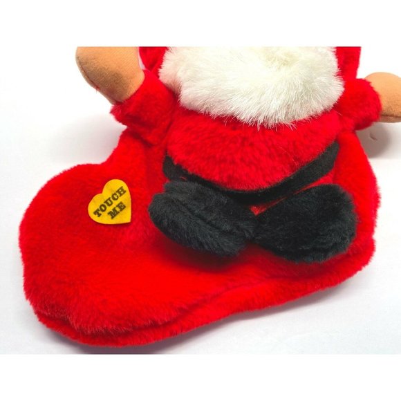 Musical Santa Claus Christmas Stocking Holiday Decor Red Plush 15" Long - Picture 4 of 9